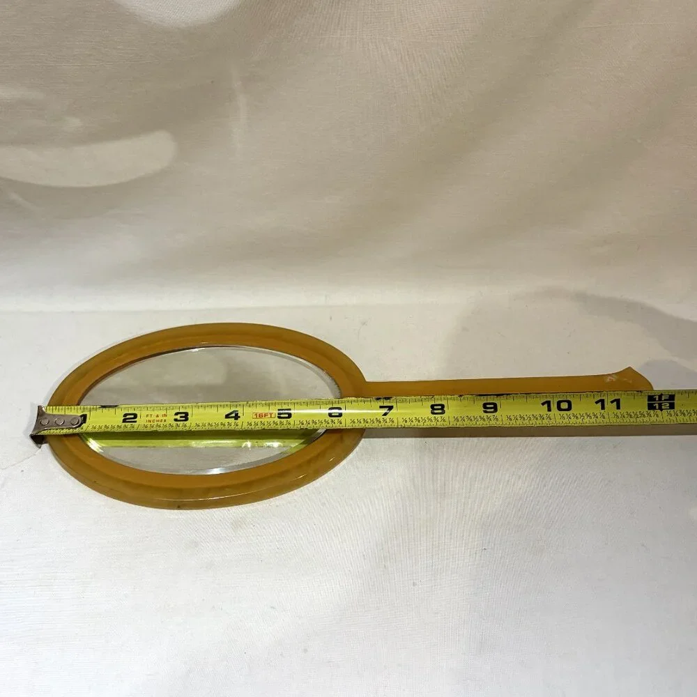 Vintage Celluloid Butterscotch Handheld Oval Vanity Mirror